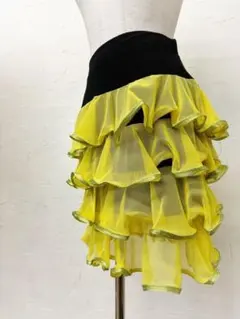 【かわいい】　新品　ラテンフリル4段スカート　イエローｘライトグリーン b314