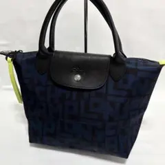 希少 ロンシャン ルプリアージュ ナイロン レザー ハンドバック LGP 青 黒
