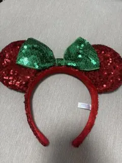ディズニー カチューシャ スパンコール レッド グリーン　クリスマス
