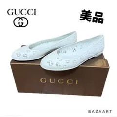 【美品】GUCCI グッチ ラバー フラットシューズ GGロゴ 白ホワイト 35