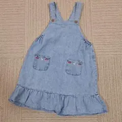 デニムブルー ジャンバースカート さくらんぼ刺繍110サイズ
