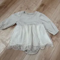 柄レース付きドレスロンパース　80サイズ　アイボリー