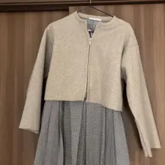 レトロガール　ダブルジップ　ノーカラージャケット ベージュ
