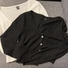 SHEIN ボタン付き Vネック グロップド丈カーディガンM2点セット