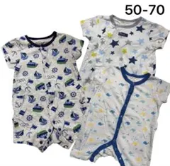 ベビー ロンパース 半袖 3枚セット まとめ売り 50-70cm 夏物 ベビー服