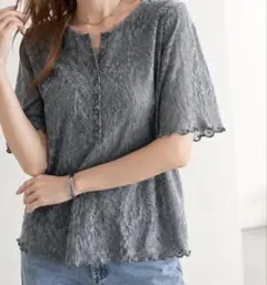 classicalelf 総柄シアーヘンリートップス（半袖）　XLのサムネイル