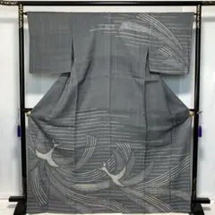 D95 夏着物　生紬　訪問着　鳳凰　グレー　正絹　着物　しつけ糸付き未使用極美品 D95 夏着物 生紬 訪問着 鳳凰 グレー 正絹 着物 しつけ糸付き未使用極