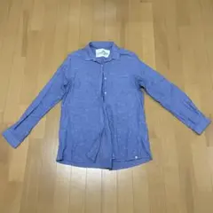 リネン 青 長袖シャツ 胸ポケット付き