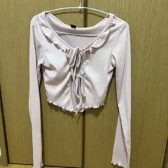 SHEIN フリル フロントリボン 長袖 トップス ピンク