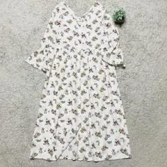 【オリーブデオリーブ】花柄ワンピース 前後Vネック 総柄 春夏 5分袖 フレア