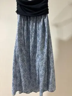 Ketty Cherieベアトップ フラワー柄ワンピースM青系 夏リゾートワンピのサムネイル