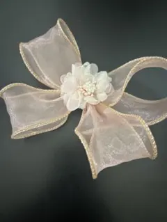 オーガンジーリボンバレッタ ピンク　ヘアクリップ