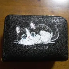 猫イラスト コイン＆カードケース 黒