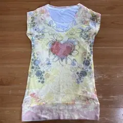 ハートストーン装飾 イエロー トップス