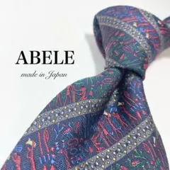 【極美品】ABELE ネクタイ 国産 ストライプ 壁画 古代 三原色 お洒落