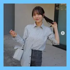 GIUNON puff sleeve check shirt ライトブルー - メルカリ
