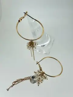 SWAROVSKI ゴールドフープパールクリスタルピアス 新品