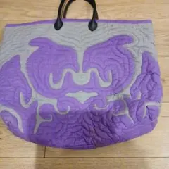 ハワイアンキルト❕紫とグレーのキルティングトートバッグ