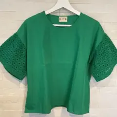 HANK グリーン レーススリーブ 半袖シャツ　刺繍のサムネイル
