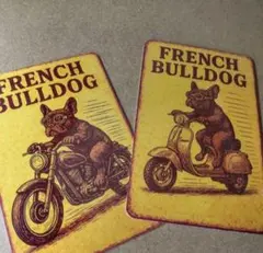 FRENCH BULLDOG×ハーレー　ベスパ　ビンテージ風ステッカー2枚