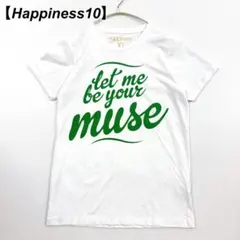 良品☆Happiness 10 ハピネス　半袖 ロゴTシャツ コットン　白×緑のサムネイル