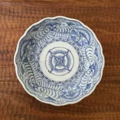 古伊万里 染付 小皿 微塵唐草 アンティーク 骨董 磁器 江戸時代 金継ぎ