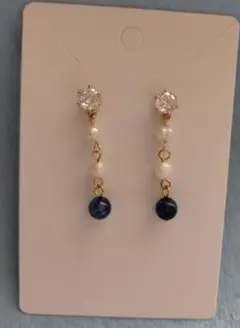 淡水パール、ラピスラズリ、ピアス