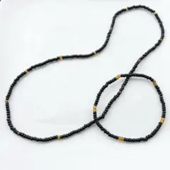 ハンドメイド ビーズ ショートネックレス 2連アンクレット ブレスレットセット