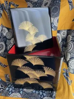 漆器 重箱 3段 沈金末広松模様