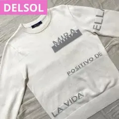 ●デルソル●クルーネックニット M ホワイト セーター ゴルフ 白 長袖