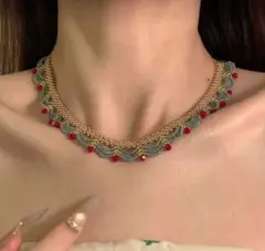 ビーズ ネックレス レトロ ハンドメイド チョーカー かわいい お洒落