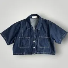 ZARA ザラ 半袖 デニムジャケット クロップドシャツ XL インディゴのサムネイル