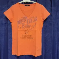 AZUL ロゴ Tシャツ M オレンジ系 レッド レディース Vネック y2k