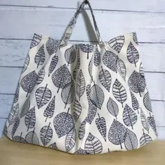 北欧透かし葉っぱ(オフホワイト) ハンドメイド　エコバッグ