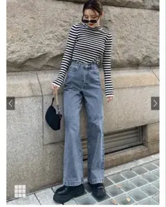 グレー ワイドレッグデニムパンツ