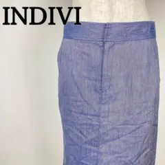 INDIVI インディヴィ　青 タイト　スカート　ブルー　麻　リネン　綿　M