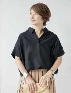 新品　OTO.HA【UVカット・吸水速乾】リネンスキッパーシャツ 半袖　ブラウス