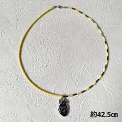 ハンドメイド ビーズネックレス 心臓 ハート メタル イエロー y2k 古着系