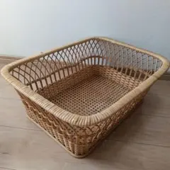 ヴィンテージ 籐 ラタン 脱衣かご ランドリーバスケット カゴメ編み 昭和レトロ