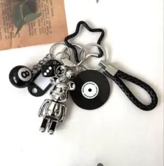 じゃらじゃらキーホルダー キーチャームホルダー バッグチャーム シルバーベア×黒
