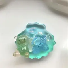 レジン ヘアゴム 海塗り2色 シェル 猫ちゃん ブルー＆ミント◡̈