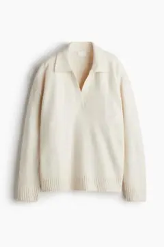 【H&M】着用数回のみ✨️襟付きファインネットセーター Vネック 白 M ゆったり
