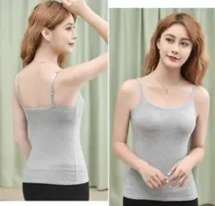 【即日発送】Lグレー/ホワイト2枚セットカップ付きキャミソール
