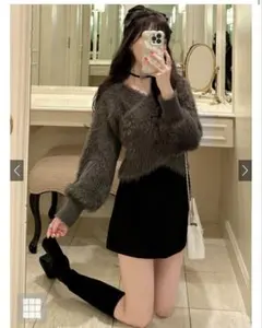 フェザーニットカシュクールトップス[kz448]