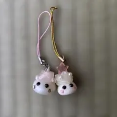 ほっぺちゃんストラップ2個セット リボン　星　パール飾り付き　平成レトロ