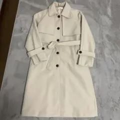 クリーニング済 theory クリーム色 ダブルブレスト ロングコート M 