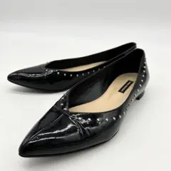 【極美品】ファビオルスコーニ Vカットスタッズ フラットシューズ 黒 エナメル