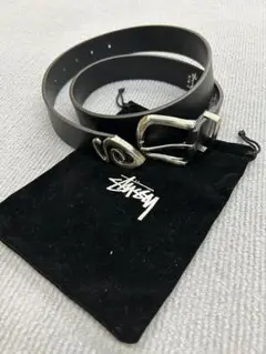 Stussy ブラックレザーベルト S/M