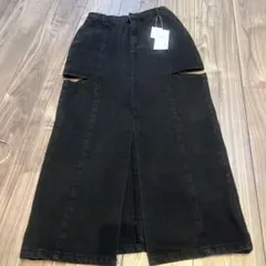 新品mystic ミスティックサイドカットアウト デニムロングスカート ブラックのサムネイル