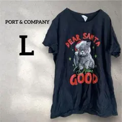 PORT & COMPANY 【L】猫デザイン Tシャツ ブラック ユニーク